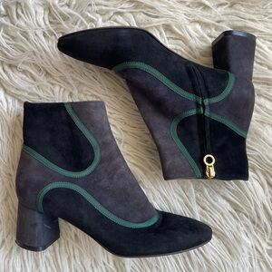 L'Autre Chose Suede Colorblock Black Gray Pattern Retro Ankle Booties Size 35.5
